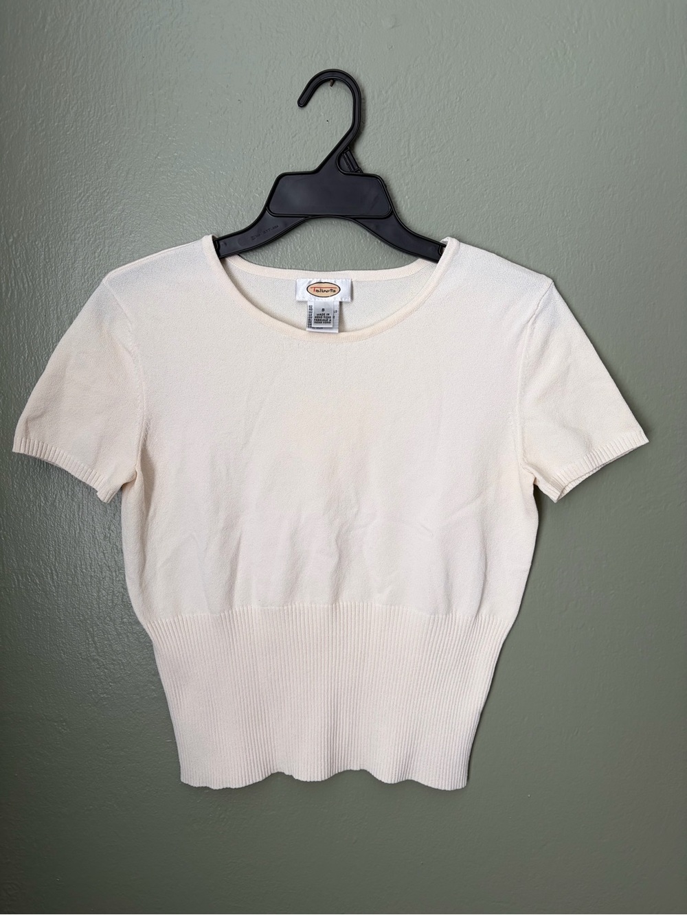 Talbots Cream White Ribbed Short Sleeve Knit Crop Top Women’s Size Small